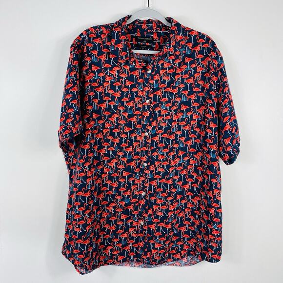 Banana Republic Button Shirt Men's XL Tall Flamingo Slim Linen-Cotton